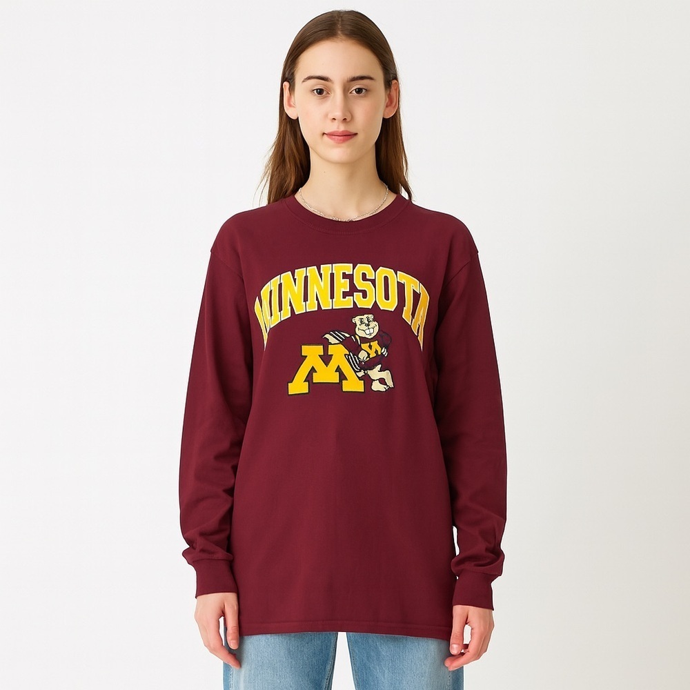University of Minnesota Long Sleeve Shirt Medium Maroon Graphic Collegiate Sport